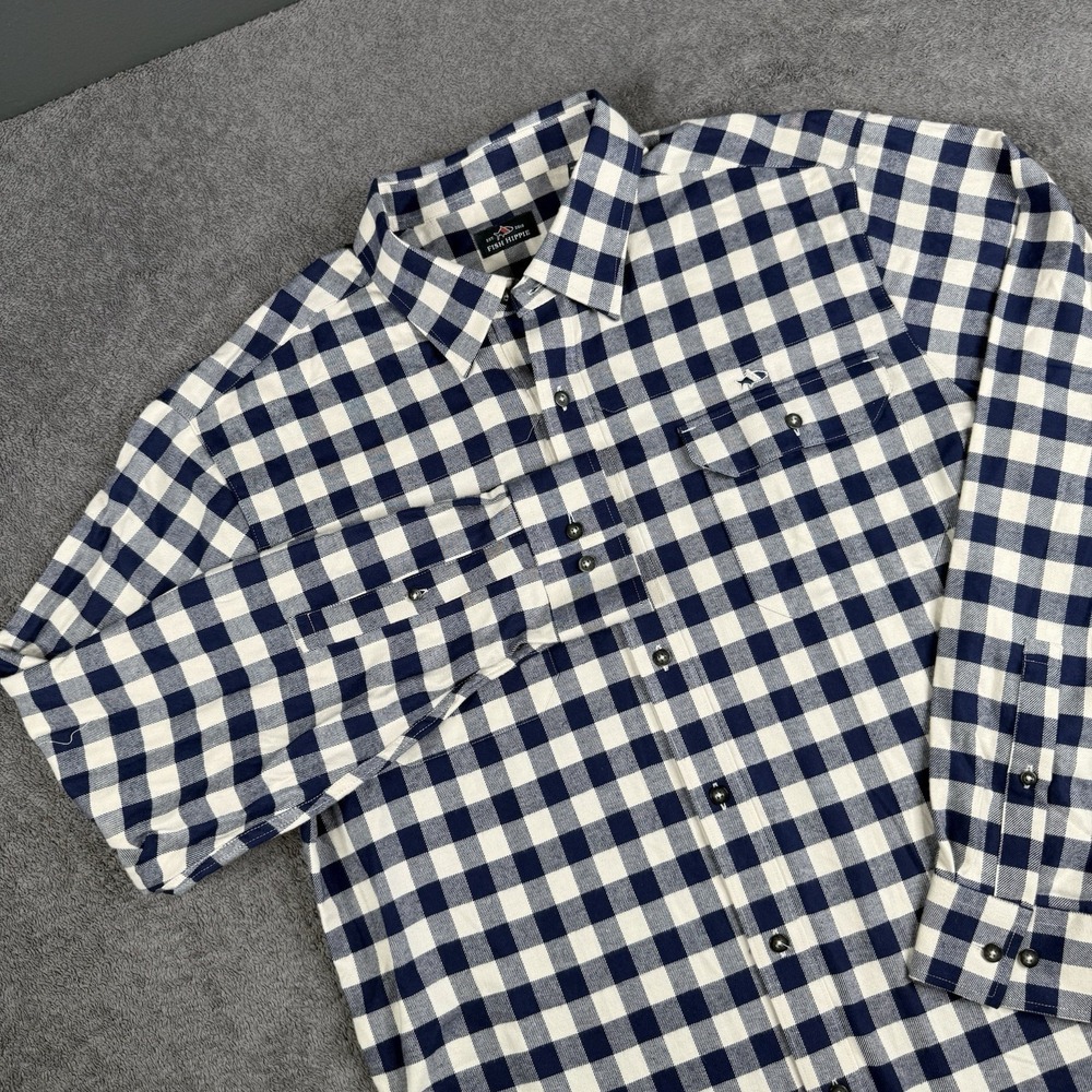 Fish Hippie Button Down Shirt Mens XL Black White Check Cotton Long Sleeve